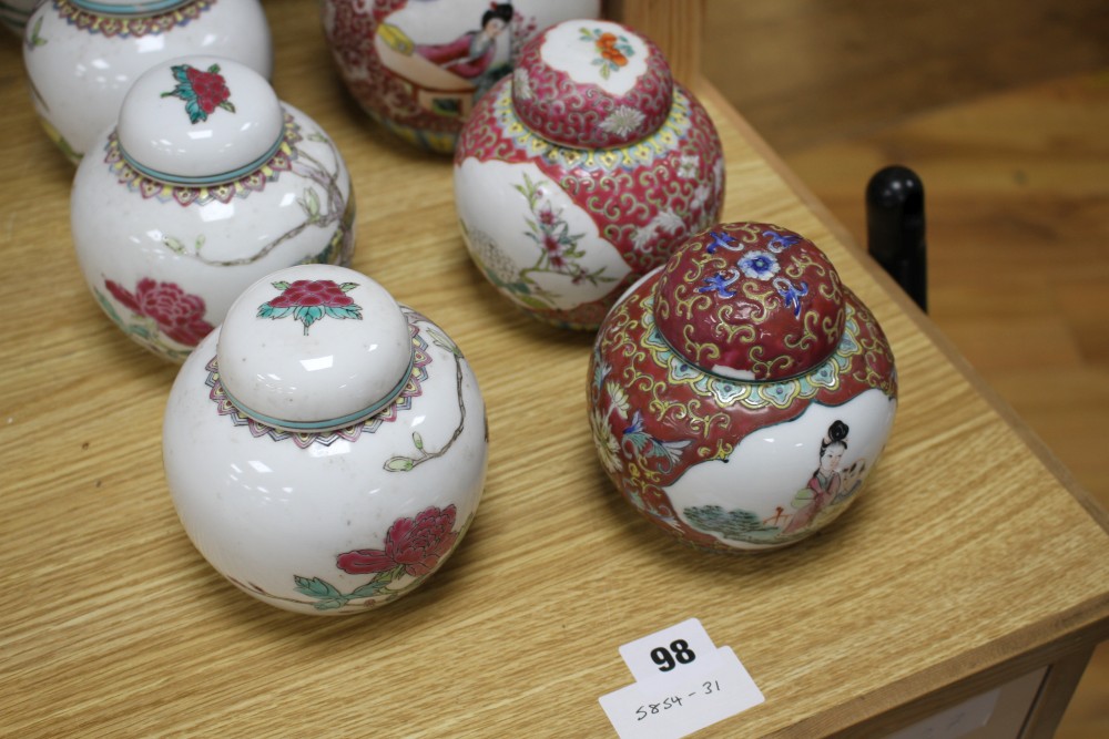 Ten assorted Chinese ginger jars